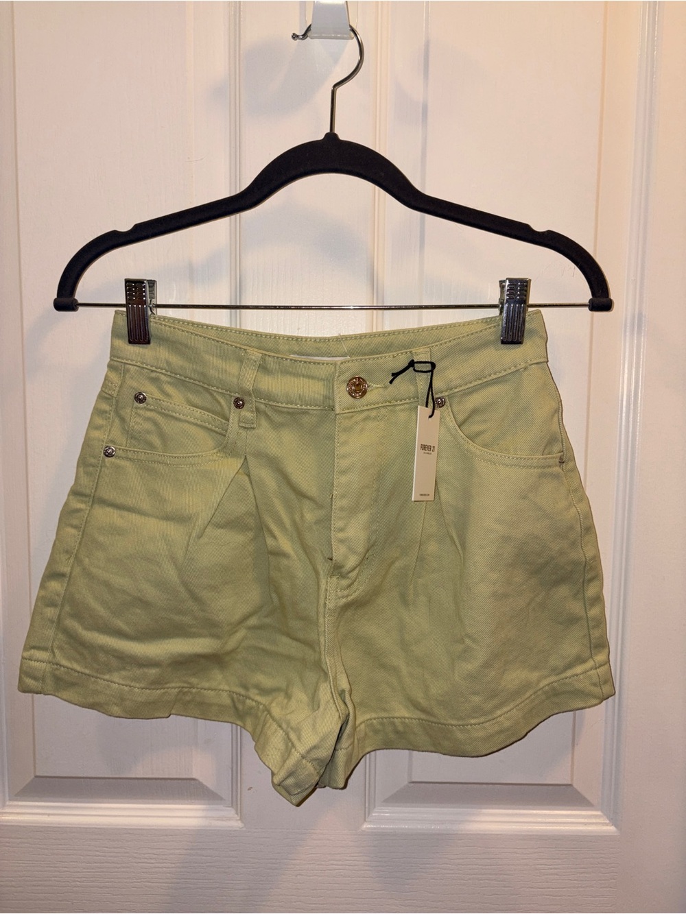 Forever 21 Light Green High-Rise Pleated Jean Shorts